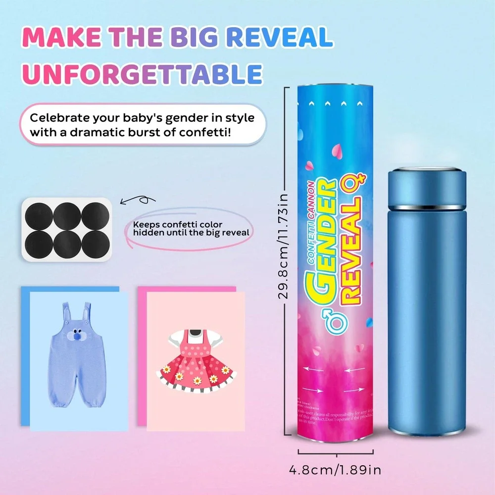 Gender Reveal Baby Confetti Cannons 6 Pack Blue Heart Shaped Easy Twist New Set